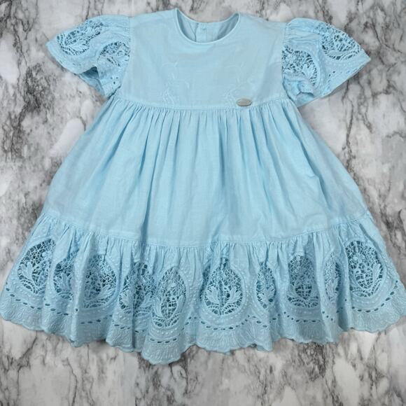 Jose Varon Toddler Dress Size 2 Blue Eyelet Lace 2T Layered Ruffles - Picture 2 of 8